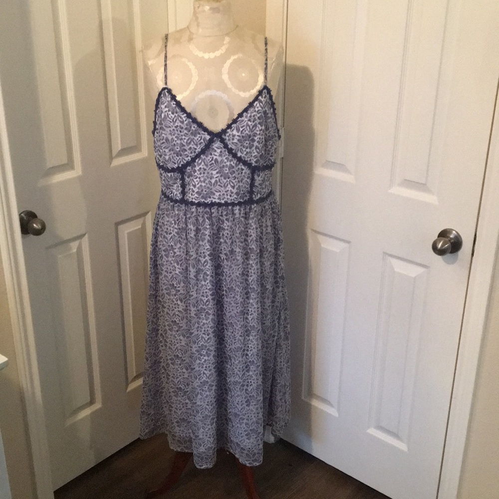 NSR Blue and White Lace Maxi Dress